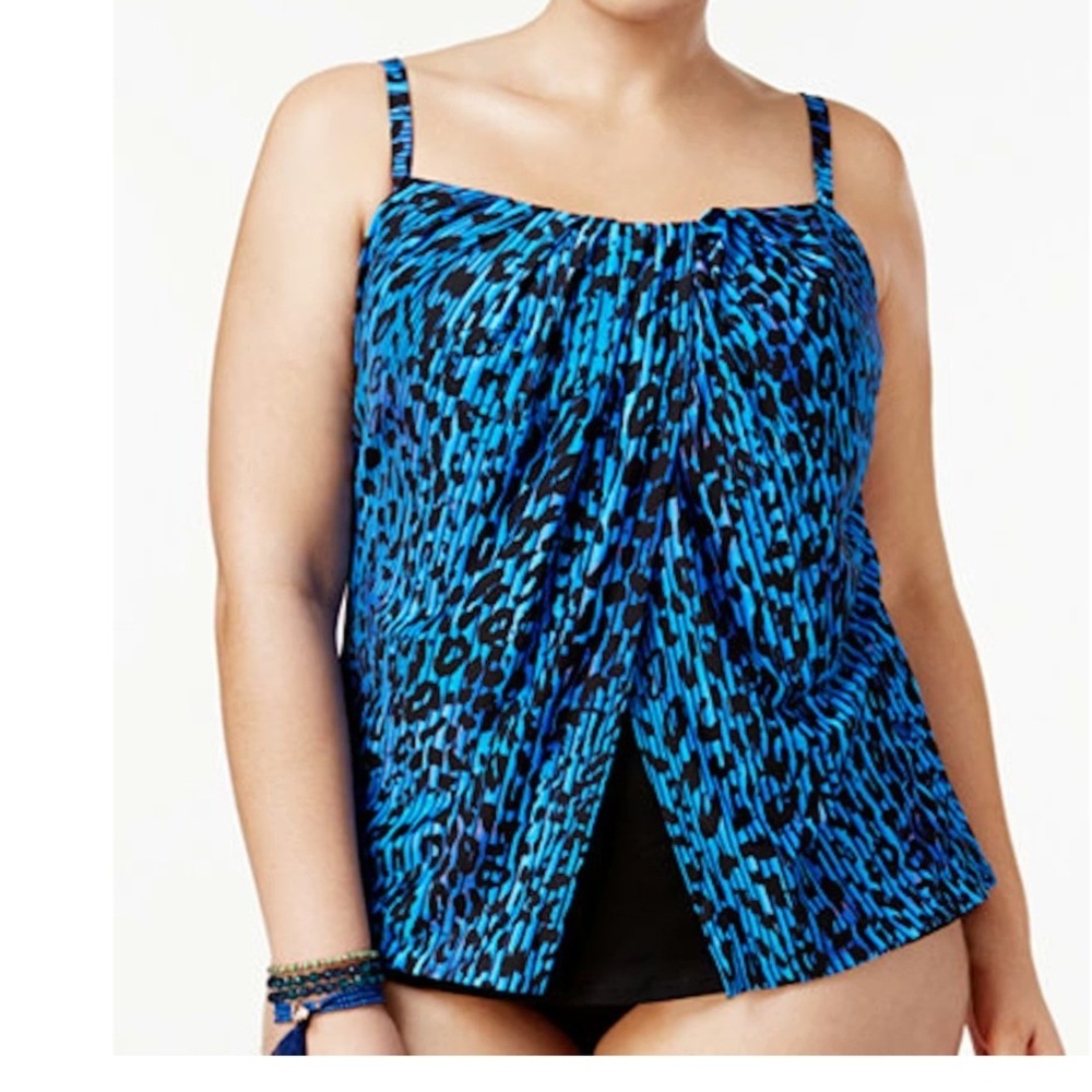 Miraclesuit Blue Black Leopard Print Tankini Top 16DD